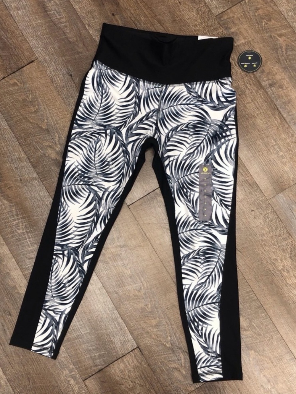 Xersion Black Athletic Leggings with Lime Logo